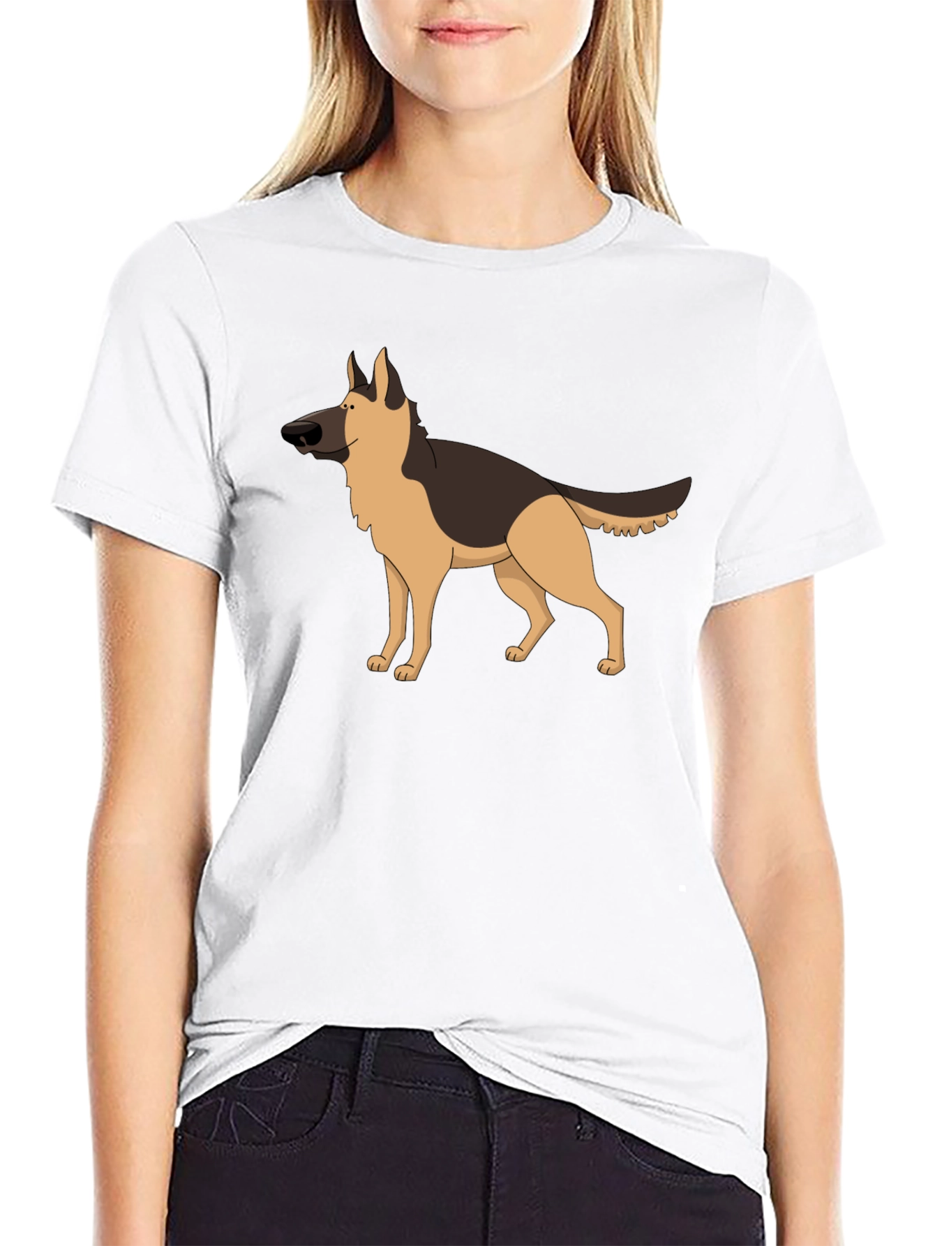 German Shepherd Graphic Tee - Black Crew Neck Shirt