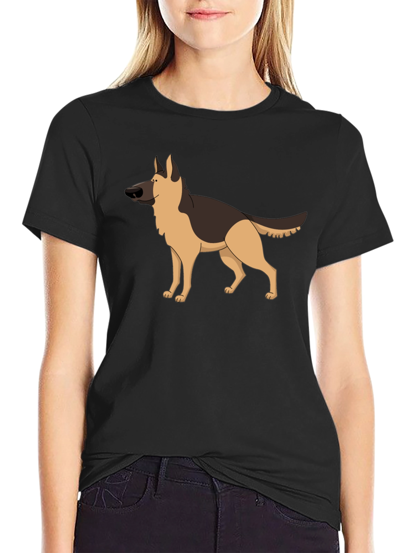 German Shepherd Graphic Tee - Black Crew Neck Shirt
