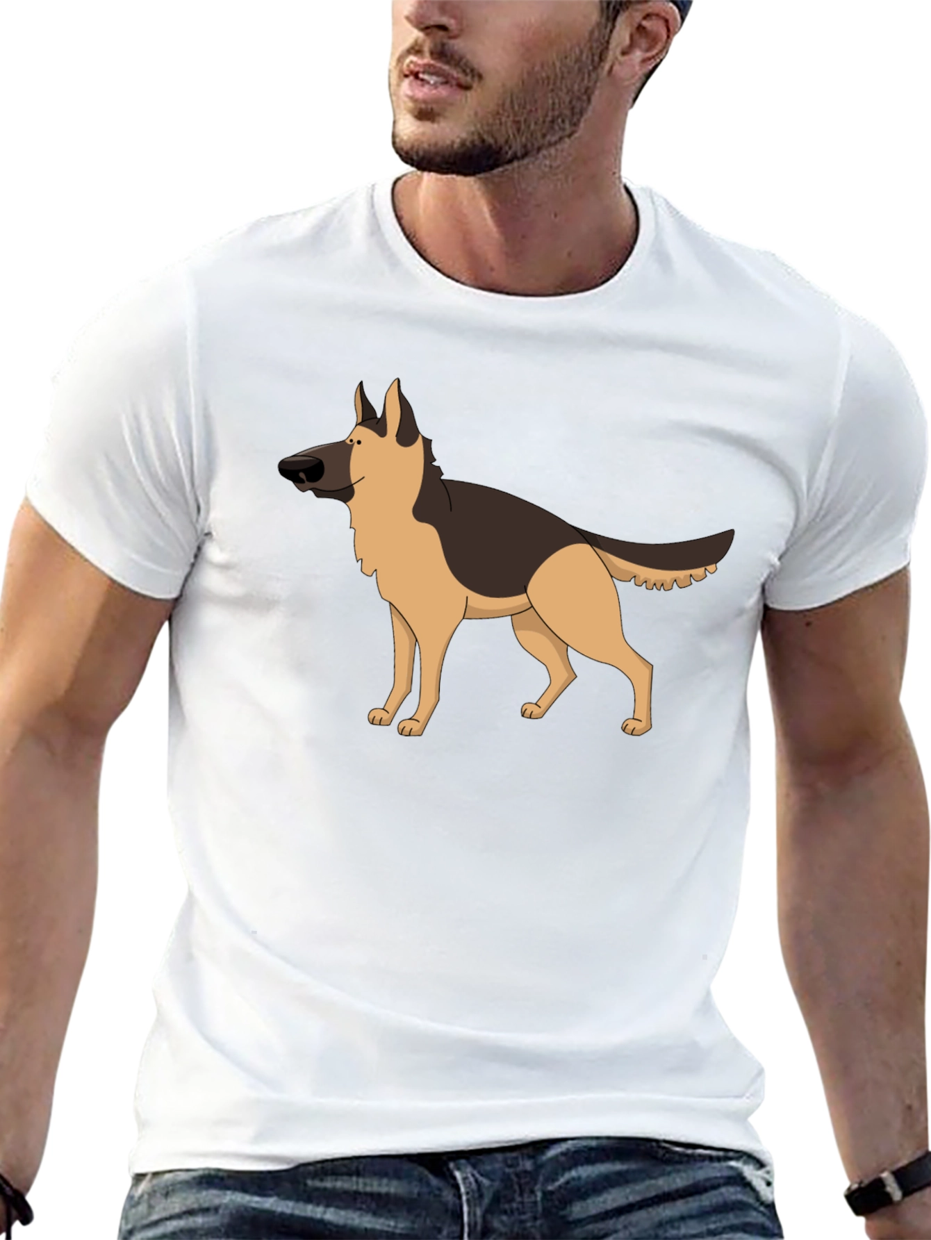 German Shepherd Graphic Tee - Black Crew Neck Shirt