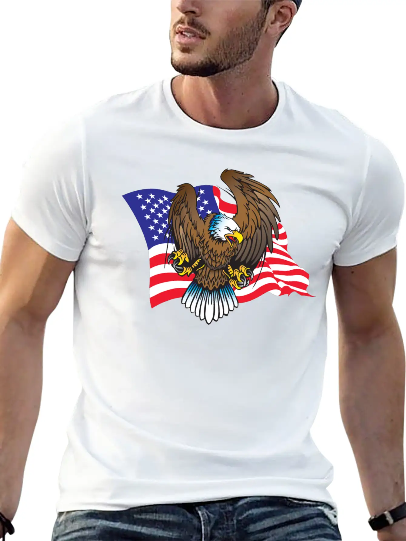Eagle And Flag Unisex Short Sleeve Soft Cotton T-Shirt – Casual Everyday Wear