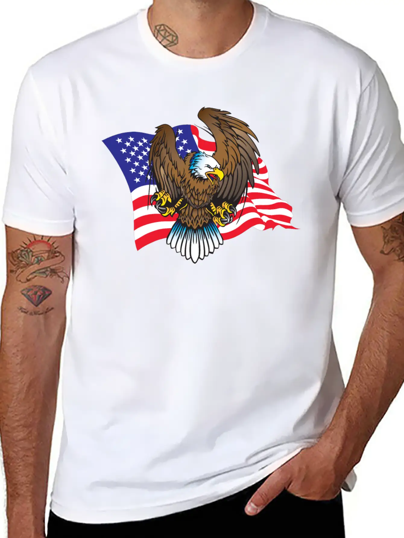Eagle And Flag Unisex Short Sleeve Soft Cotton T-Shirt – Casual Everyday Wear