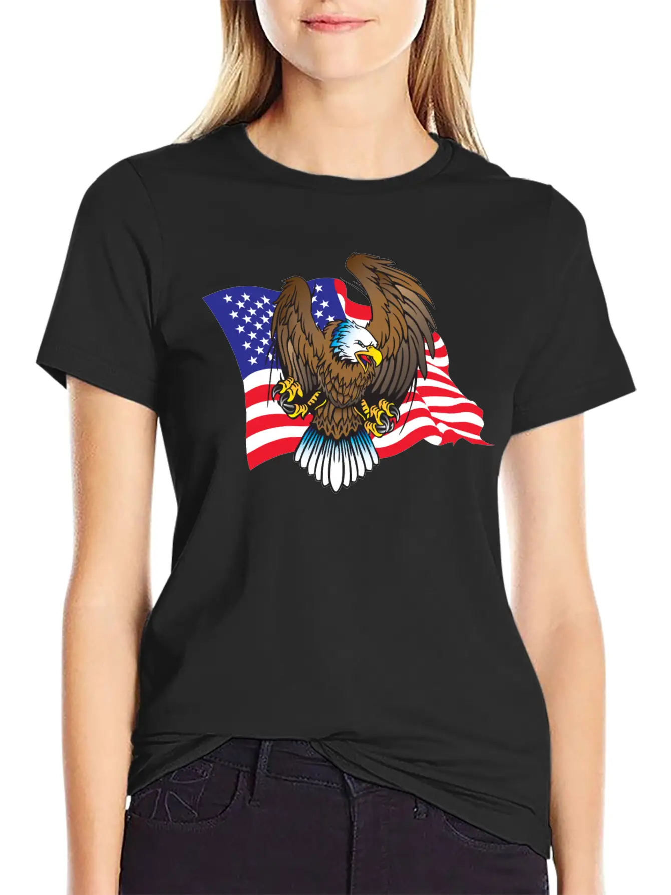 Eagle And Flag Unisex Short Sleeve Soft Cotton T-Shirt – Casual Everyday Wear