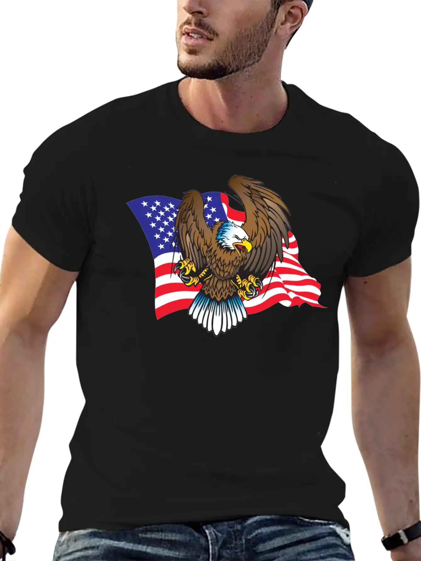 Eagle And Flag Unisex Short Sleeve Soft Cotton T-Shirt – Casual Everyday Wear