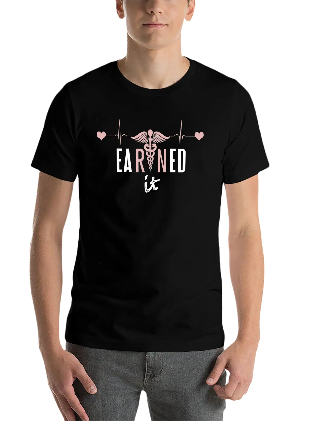 Earned It RN Nurse Heart Frequency Nurse Gifts Stylish Everyday T-Shirt – Unisex Basic Cotton Tee