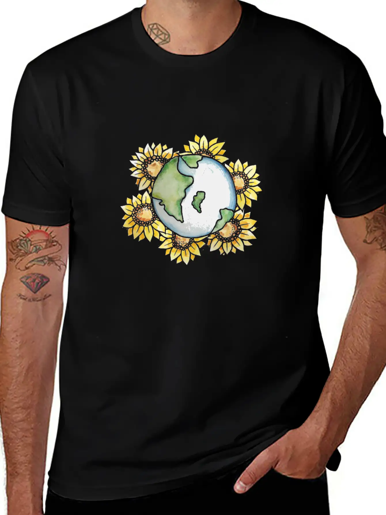 Earth Day Sunflower Earth Stylish Everyday T-Shirt – Unisex Basic Cotton Tee