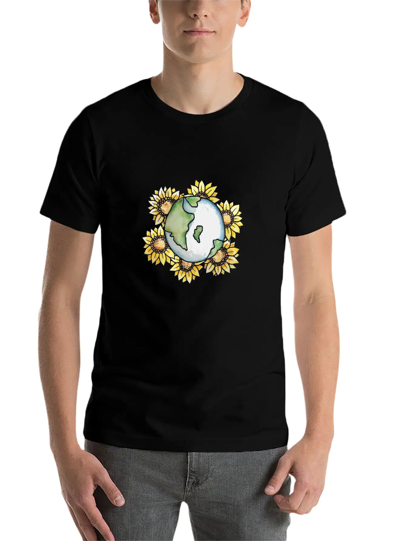 Earth Day Sunflower Earth Stylish Everyday T-Shirt – Unisex Basic Cotton Tee