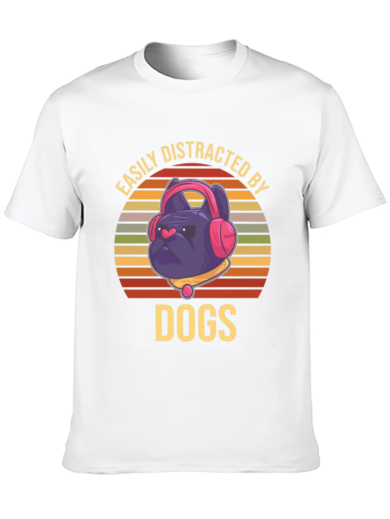 Easily Distracted By Dogs Music Headphones Timeless Short Sleeve Tee – Comfy And Minimalist Design