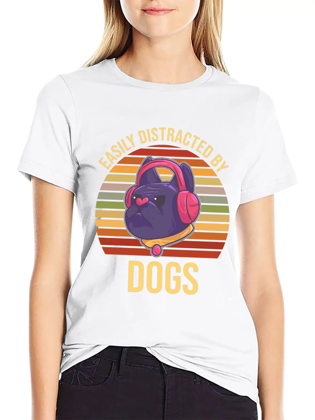 Easily Distracted By Dogs Music Headphones Timeless Short Sleeve Tee – Comfy And Minimalist Design