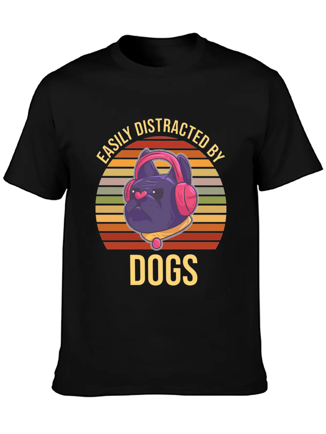 Easily Distracted By Dogs Music Headphones Timeless Short Sleeve Tee – Comfy And Minimalist Design