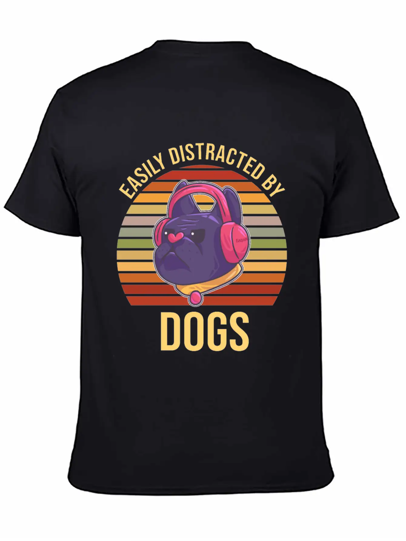 Easily Distracted By Dogs Music Headphones Timeless Short Sleeve Tee – Comfy And Minimalist Design