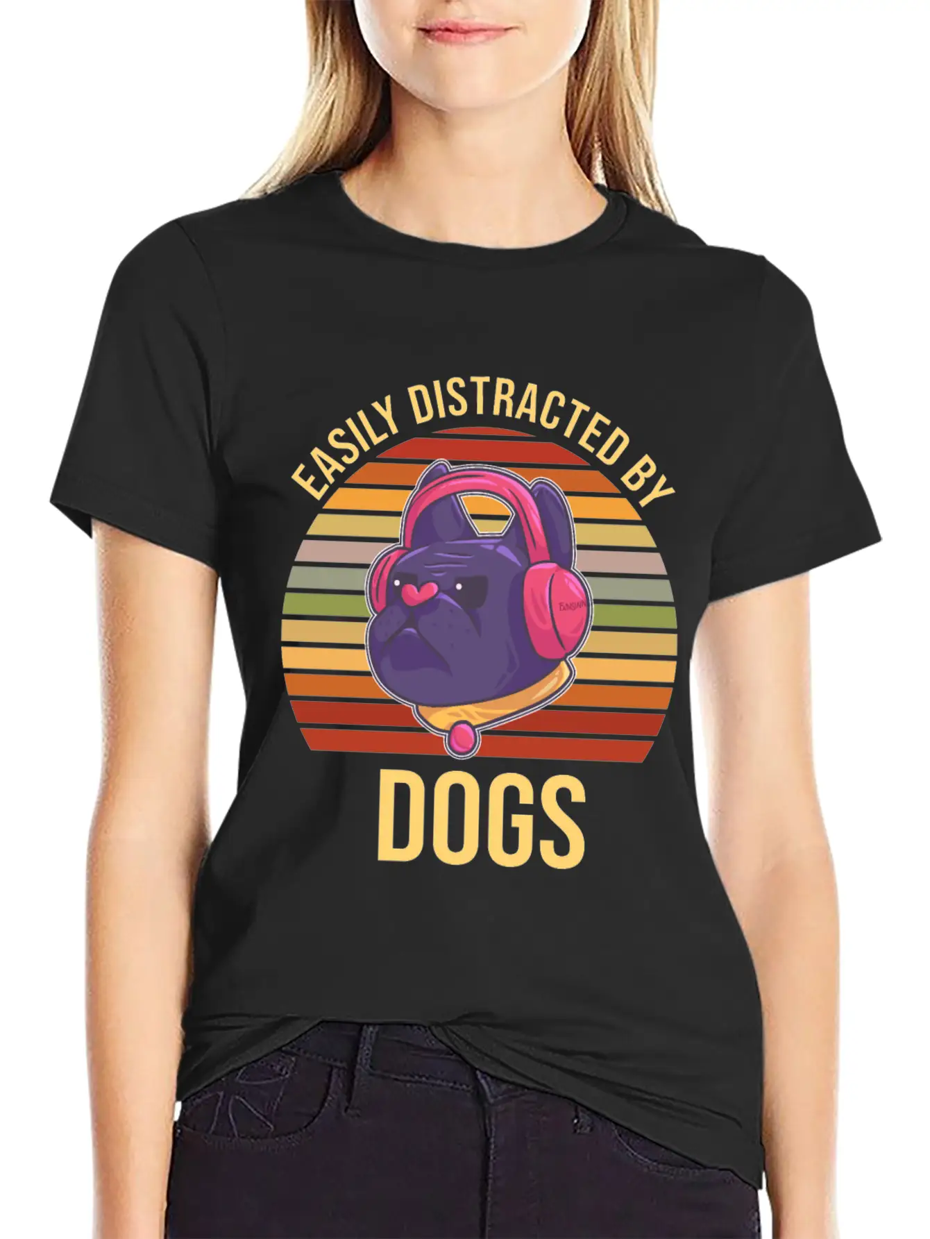 Easily Distracted By Dogs Music Headphones Timeless Short Sleeve Tee – Comfy And Minimalist Design