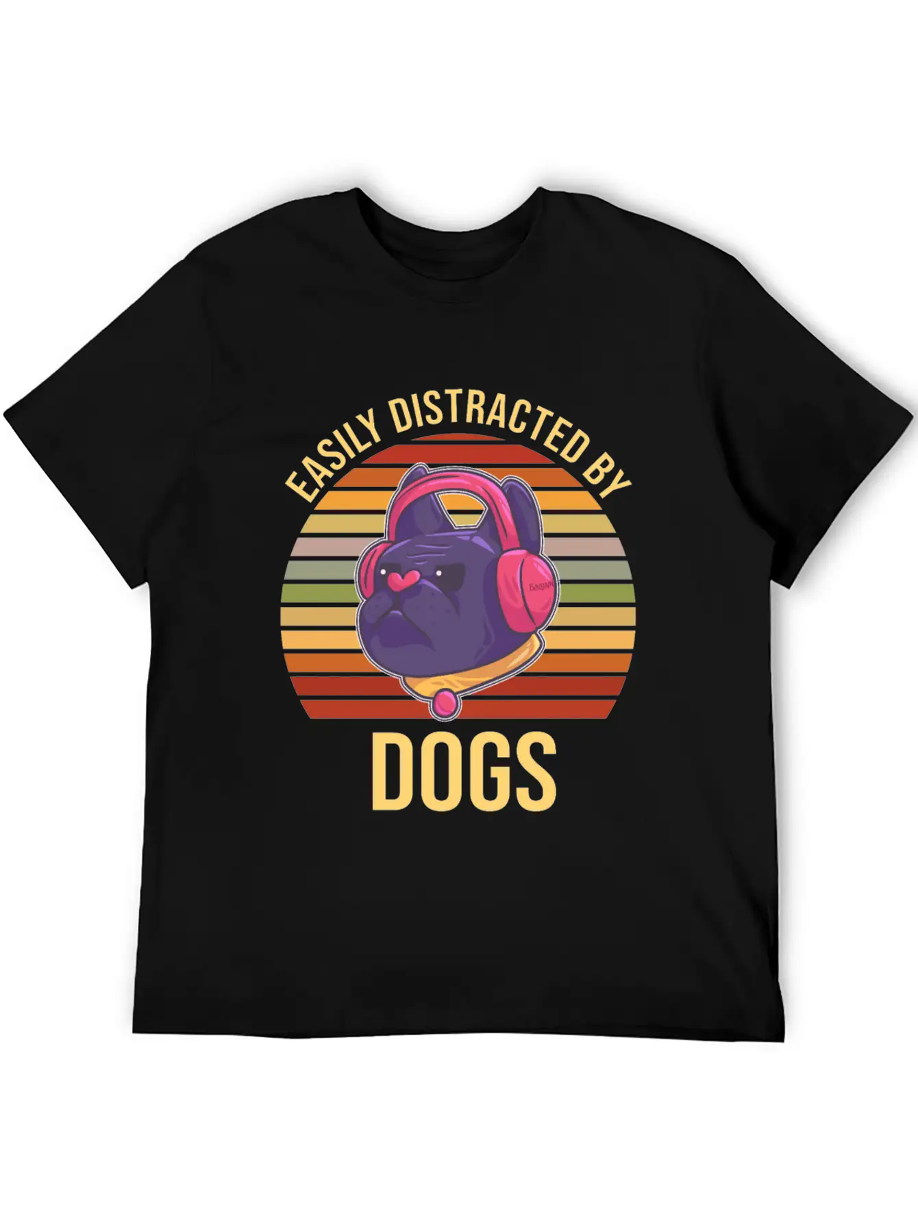 Easily Distracted By Dogs Music Headphones Timeless Short Sleeve Tee – Comfy And Minimalist Design