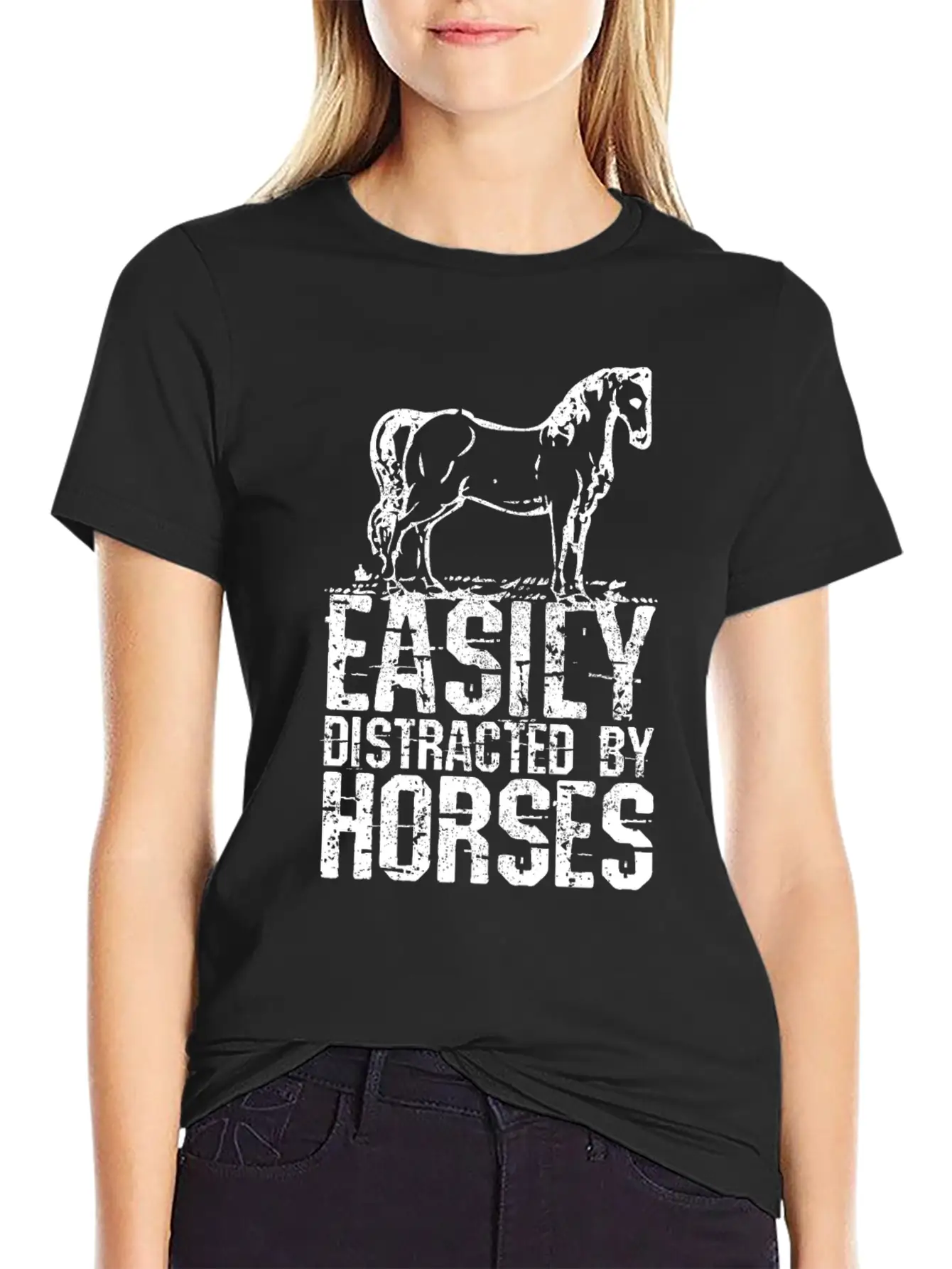Easily Distracted By Horses Unisex Short Sleeve Soft Cotton T-Shirt – Casual Everyday Wear
