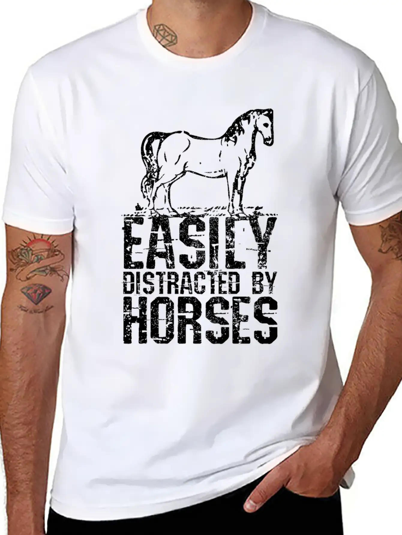 Easily Distracted By Horses Unisex Short Sleeve Soft Cotton T-Shirt – Casual Everyday Wear