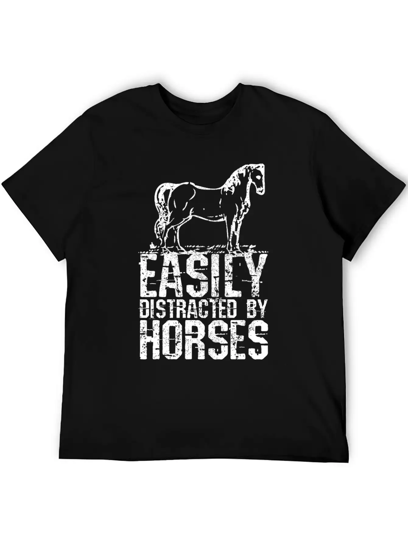 Easily Distracted By Horses Unisex Short Sleeve Soft Cotton T-Shirt – Casual Everyday Wear