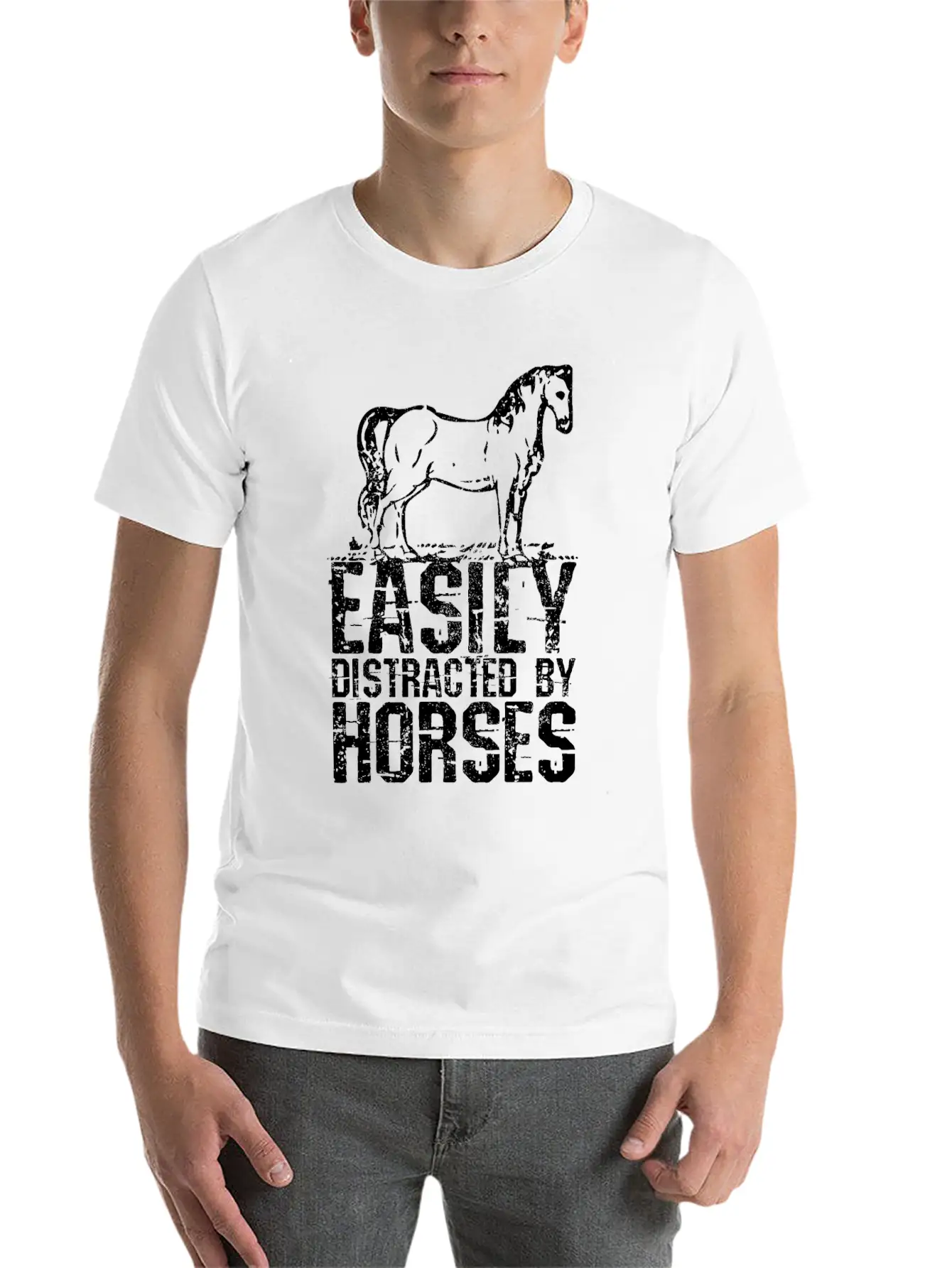 Easily Distracted By Horses Unisex Short Sleeve Soft Cotton T-Shirt – Casual Everyday Wear