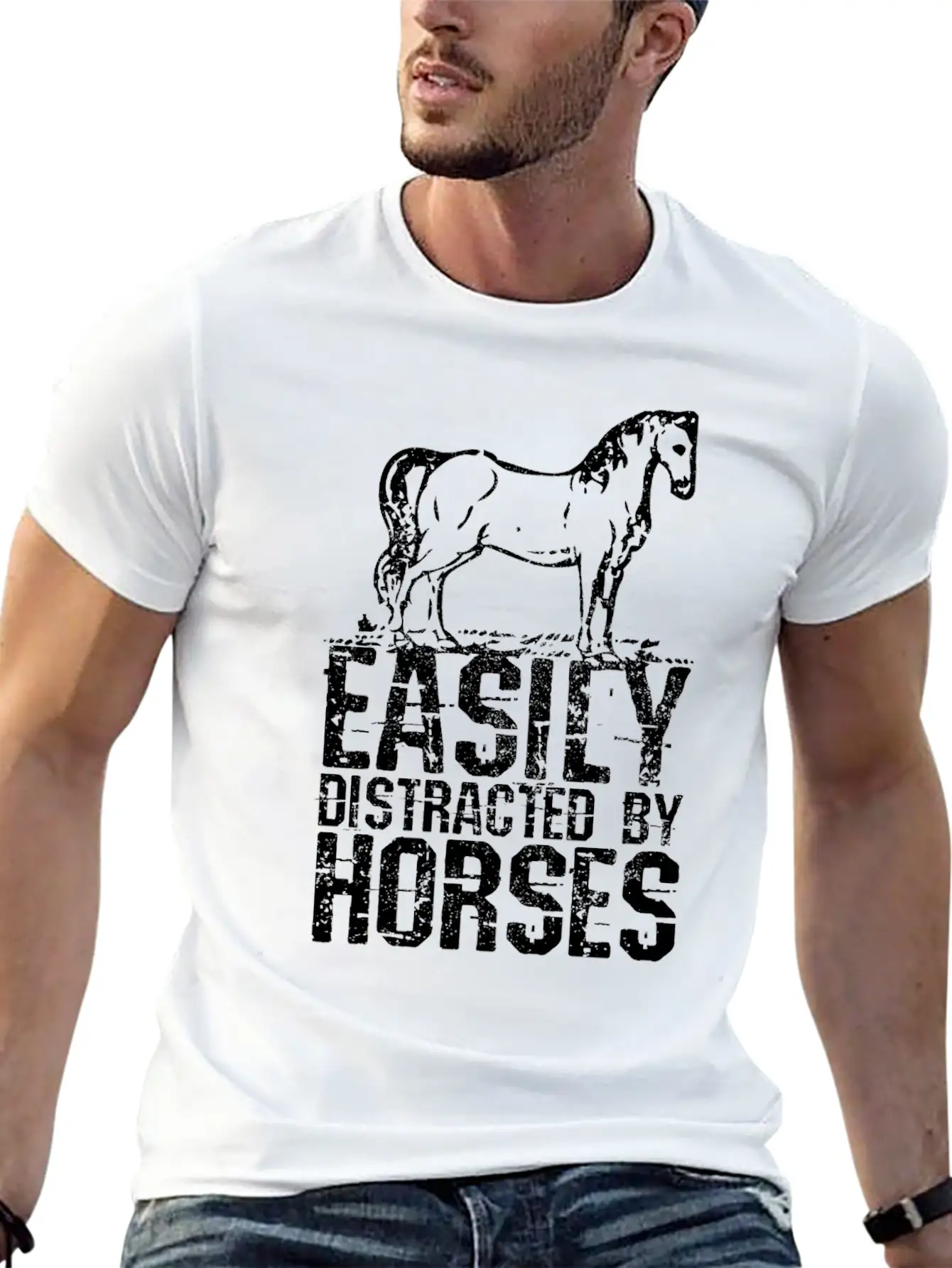 Easily Distracted By Horses Unisex Short Sleeve Soft Cotton T-Shirt – Casual Everyday Wear