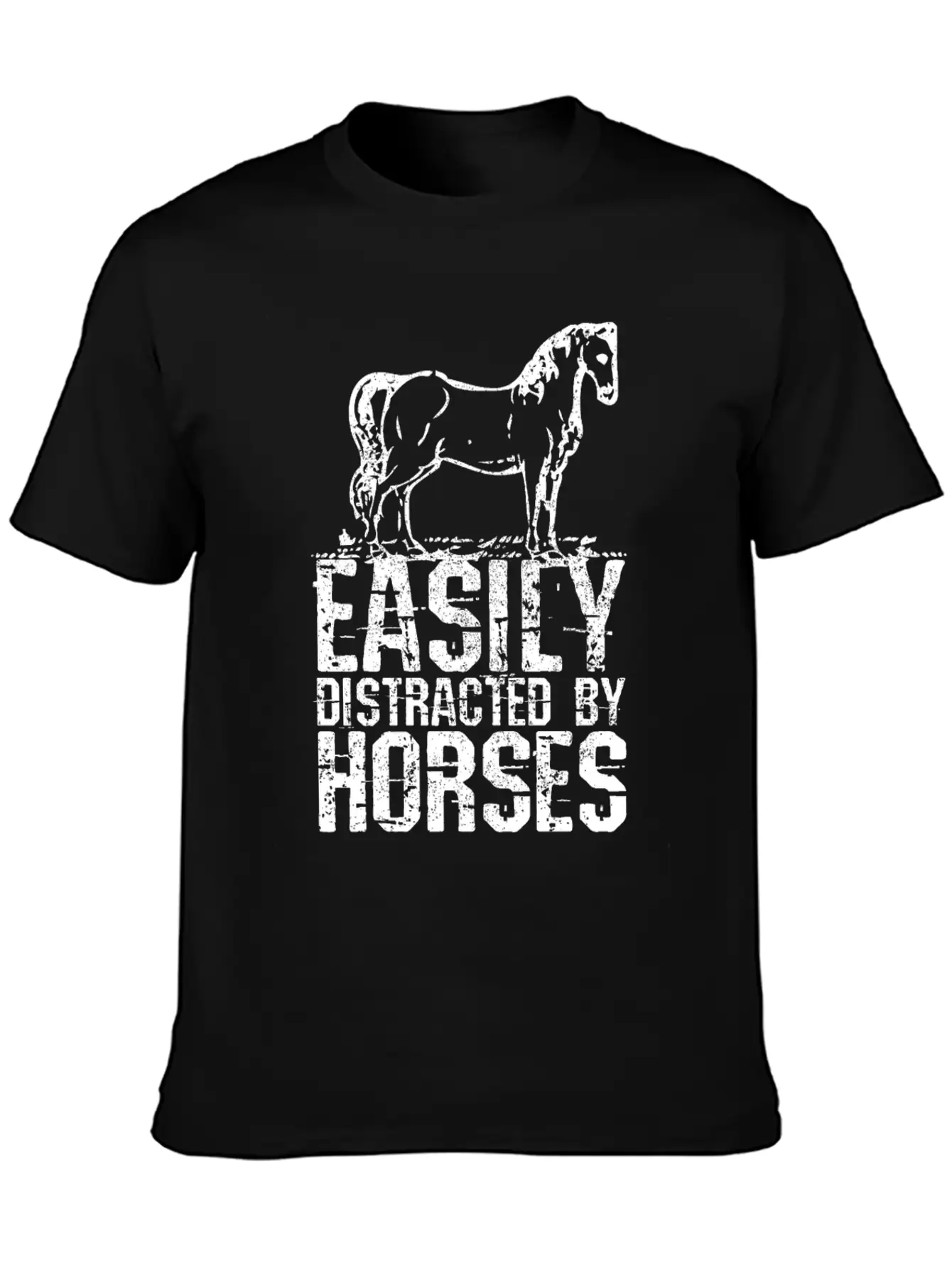 Easily Distracted By Horses Unisex Short Sleeve Soft Cotton T-Shirt – Casual Everyday Wear