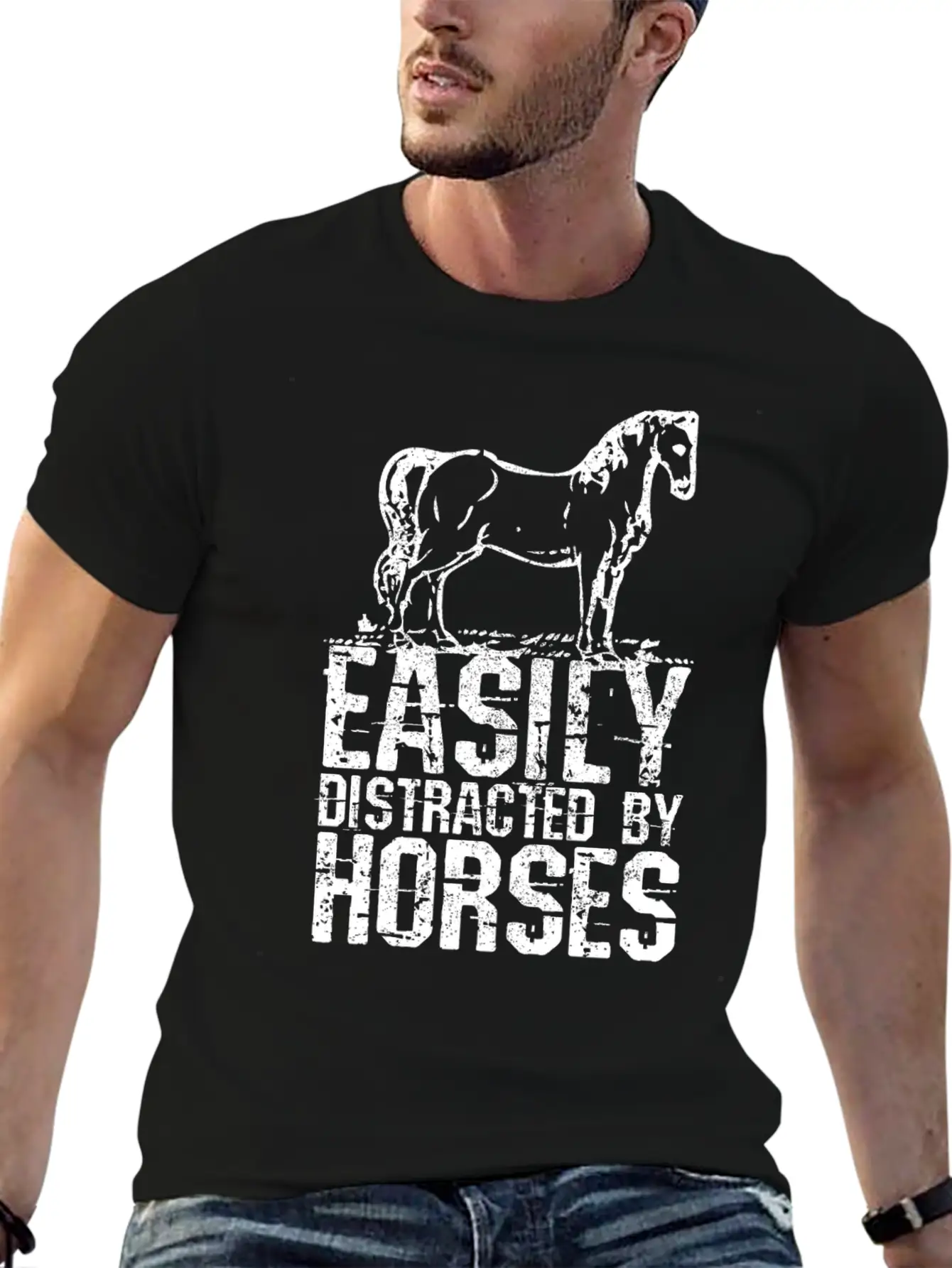 Easily Distracted By Horses Unisex Short Sleeve Soft Cotton T-Shirt – Casual Everyday Wear