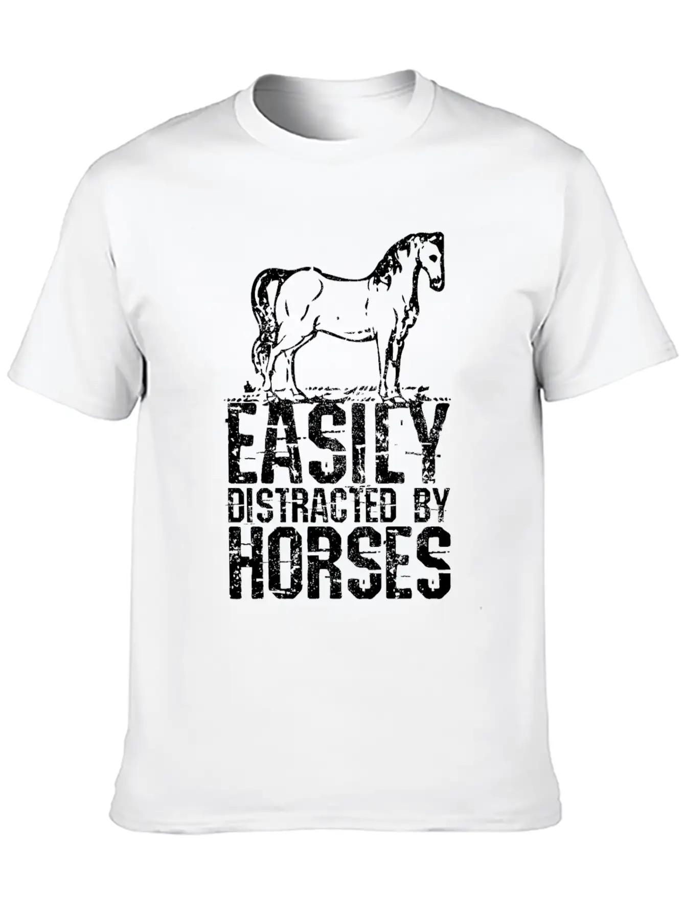 Easily Distracted By Horses Unisex Short Sleeve Soft Cotton T-Shirt – Casual Everyday Wear