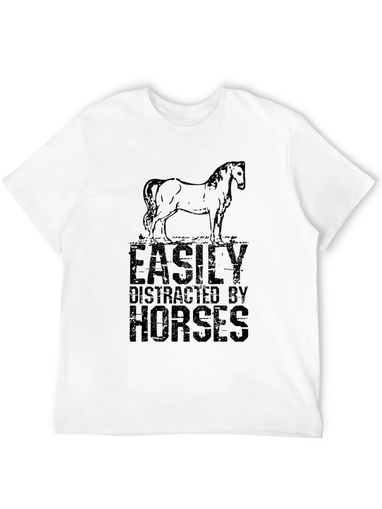 Easily Distracted By Horses Unisex Short Sleeve Soft Cotton T-Shirt – Casual Everyday Wear