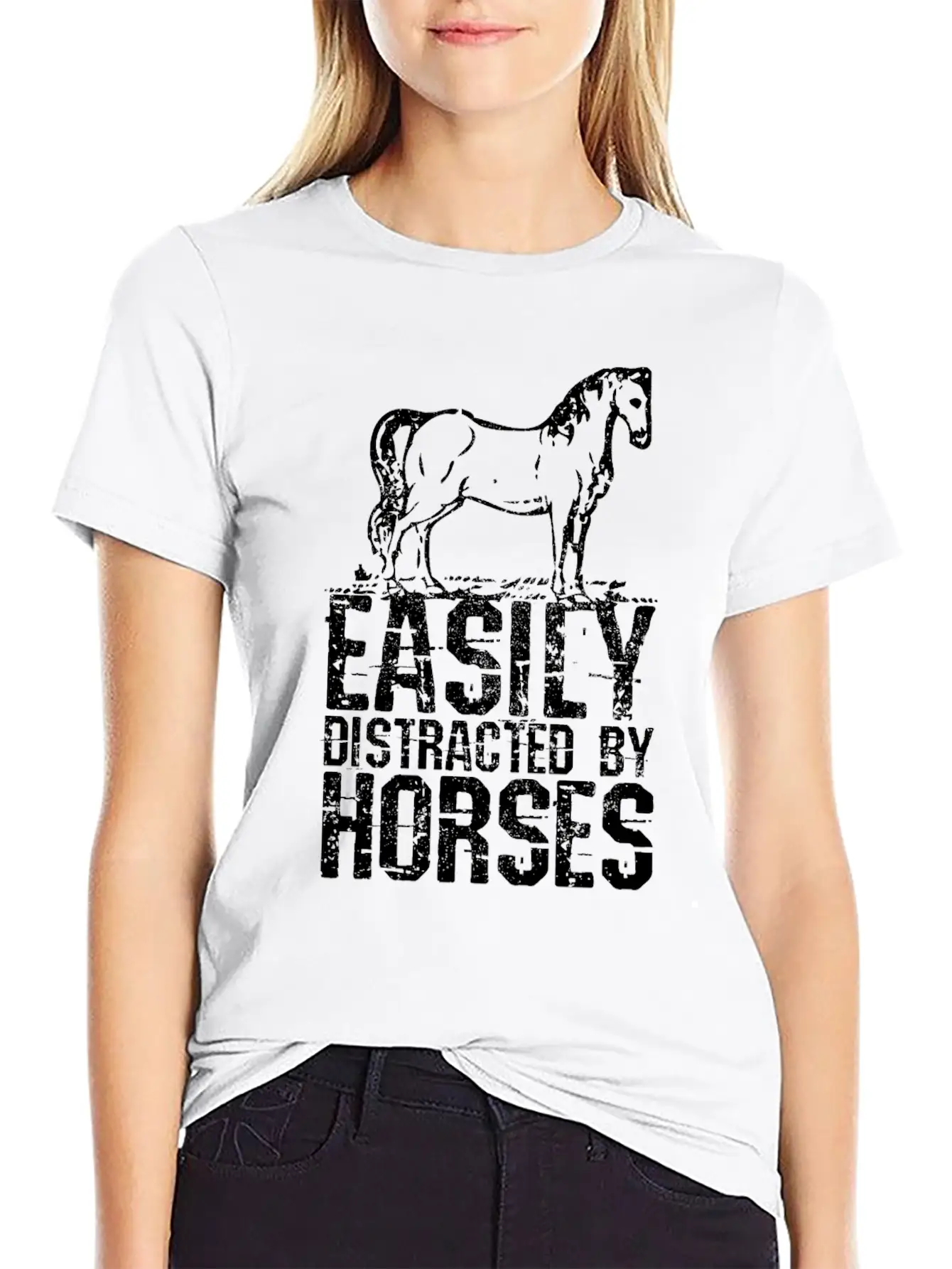 Easily Distracted By Horses Unisex Short Sleeve Soft Cotton T-Shirt – Casual Everyday Wear