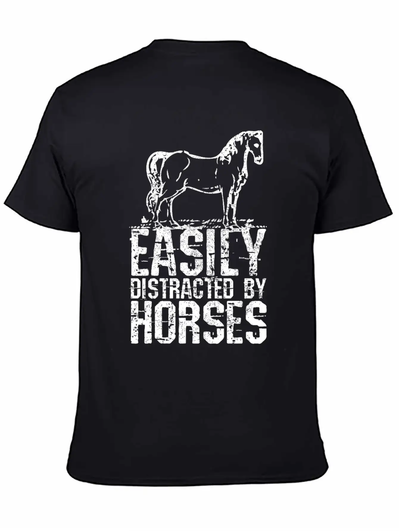 Easily Distracted By Horses Unisex Short Sleeve Soft Cotton T-Shirt – Casual Everyday Wear