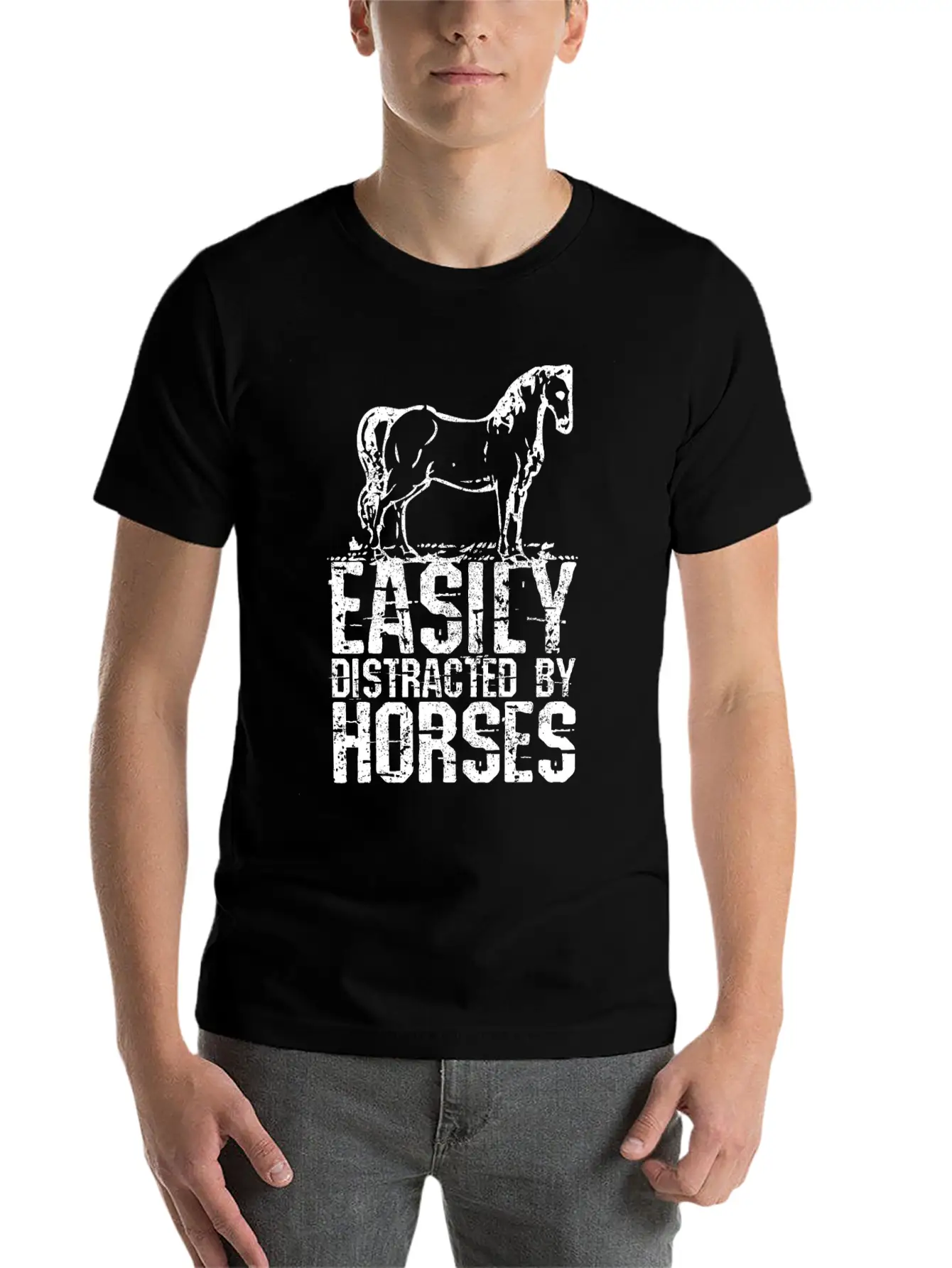 Easily Distracted By Horses Unisex Short Sleeve Soft Cotton T-Shirt – Casual Everyday Wear