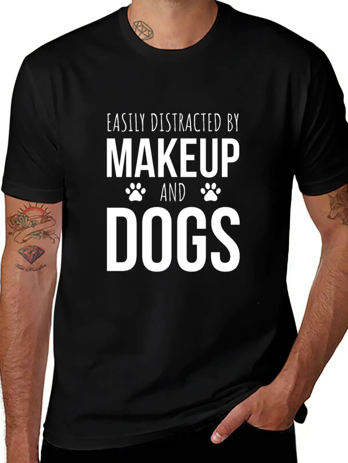 Easily Distracted By Makeup And Dogs Unisex Short Sleeve Soft Cotton T-Shirt – Casual Everyday Wear