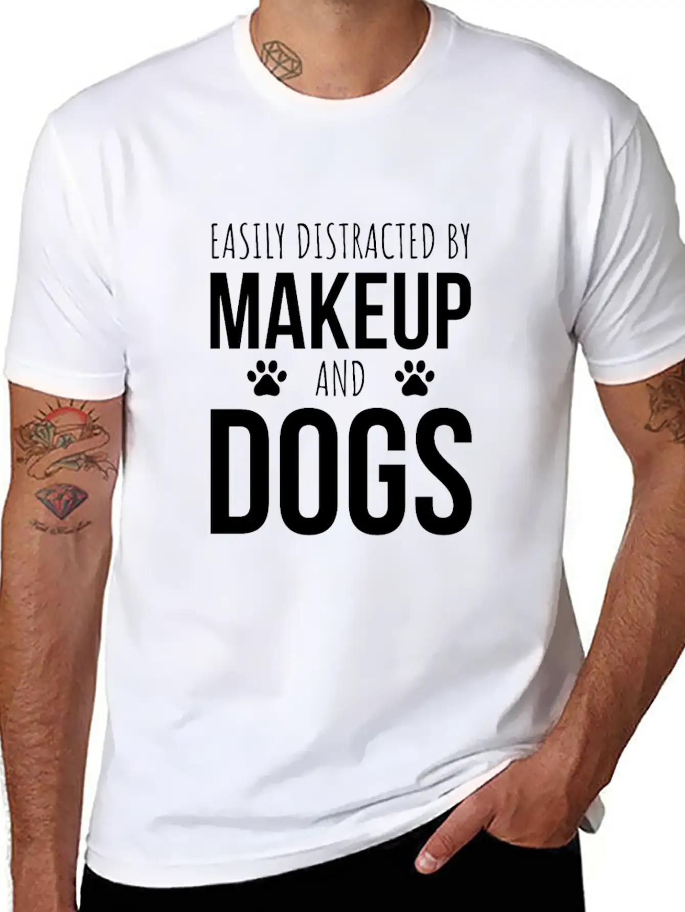 Easily Distracted By Makeup And Dogs Unisex Short Sleeve Soft Cotton T-Shirt – Casual Everyday Wear