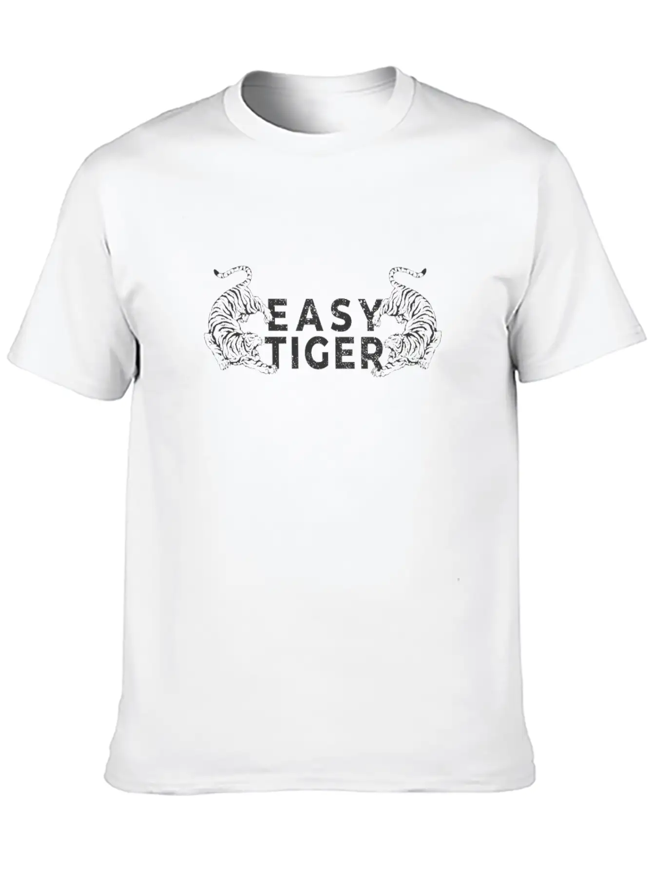 Easy Tiger Cool Distressed Tiger Roar Trendy Anima Unisex Short Sleeve Soft Cotton T-Shirt – Casual Everyday Wear