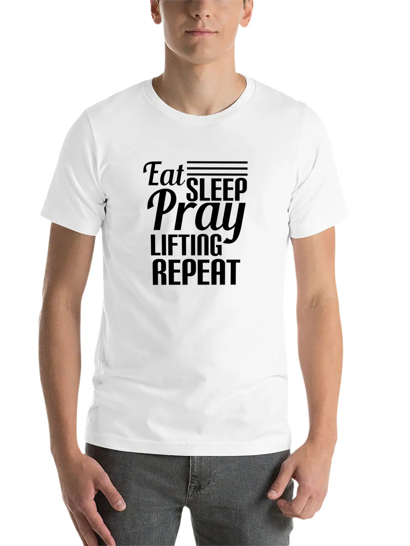 Eat Rest Pray Lifting Repeat Funny Workout Essential Unisex Summer Tee – Soft Cotton Casual Fit