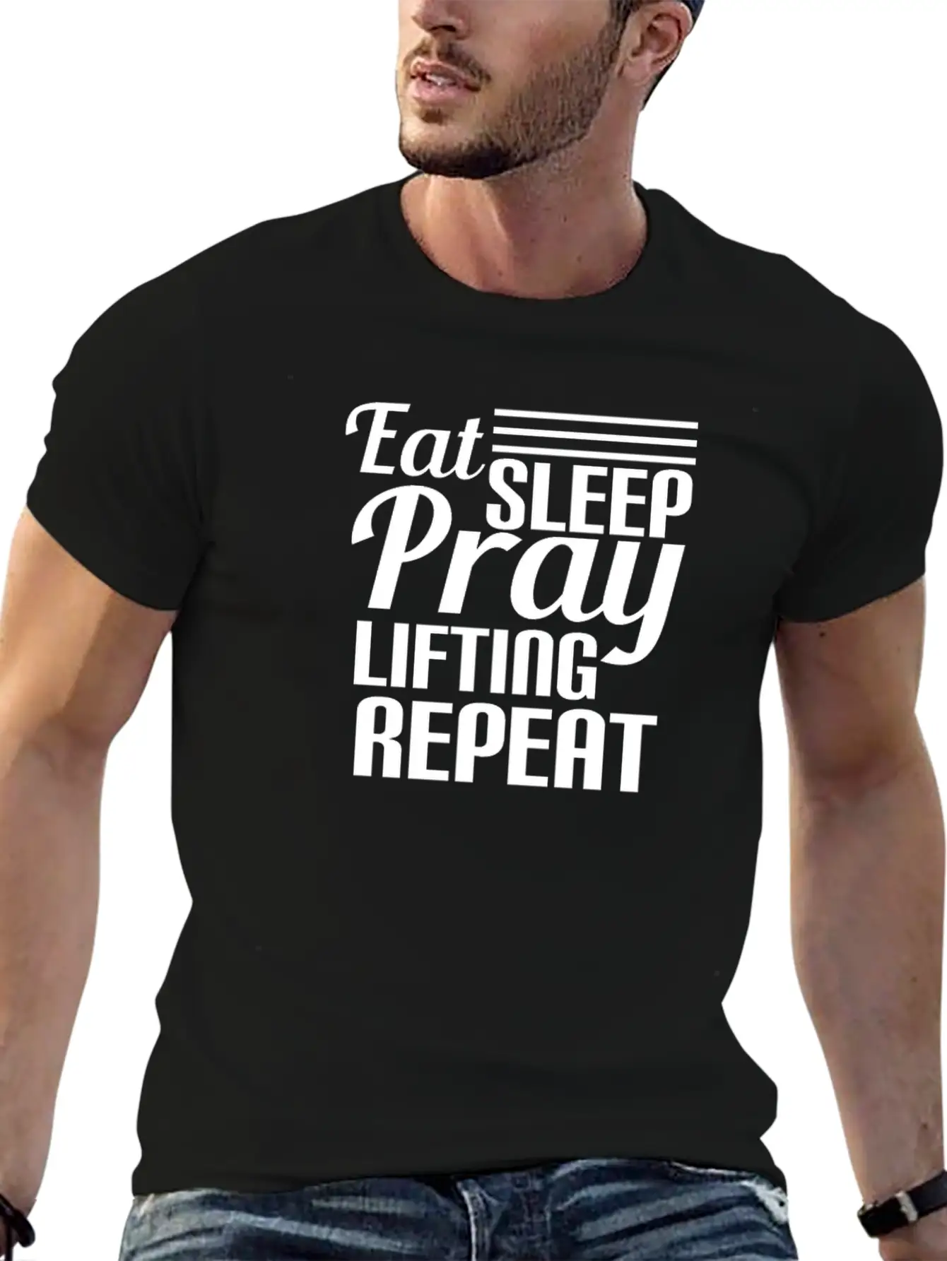 Eat Rest Pray Lifting Repeat Funny Workout Essential Unisex Summer Tee – Soft Cotton Casual Fit