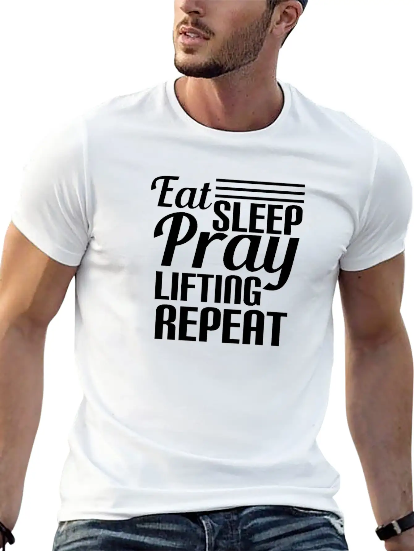 Eat Rest Pray Lifting Repeat Funny Workout Essential Unisex Summer Tee – Soft Cotton Casual Fit