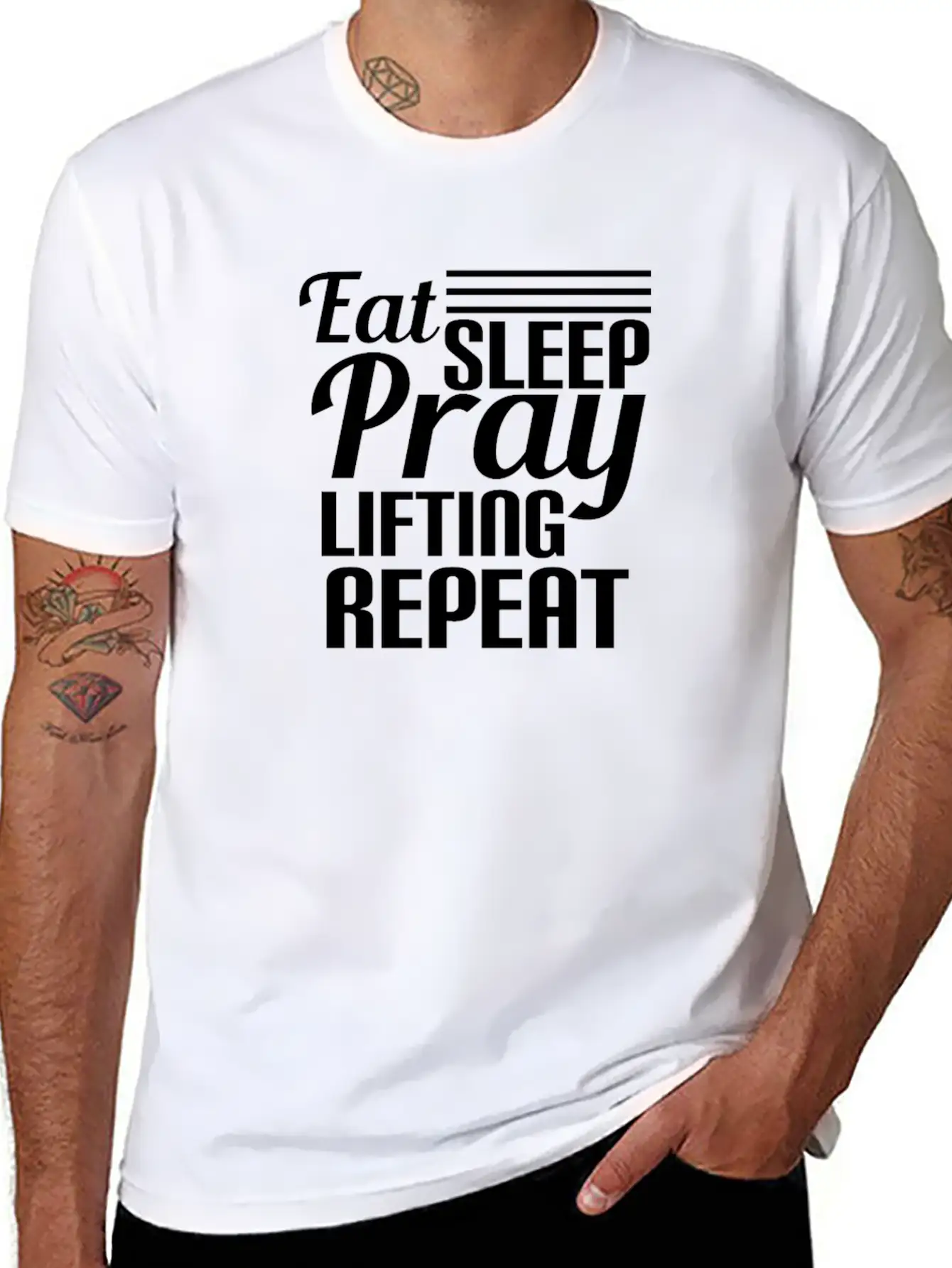 Eat Rest Pray Lifting Repeat Funny Workout Essential Unisex Summer Tee – Soft Cotton Casual Fit