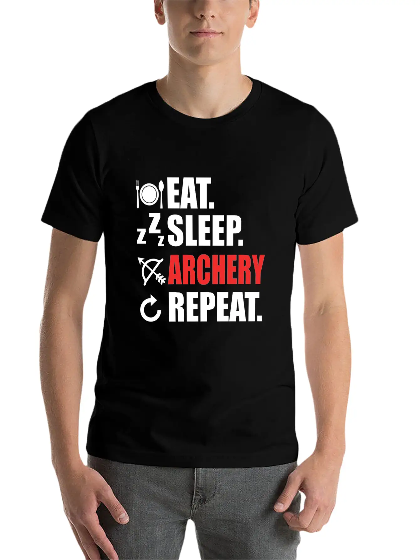 Eat Sleep Archery Repeat Sport Love Arrow Bow Gift Unisex Short Sleeve Soft Cotton T-Shirt – Casual Everyday Wear