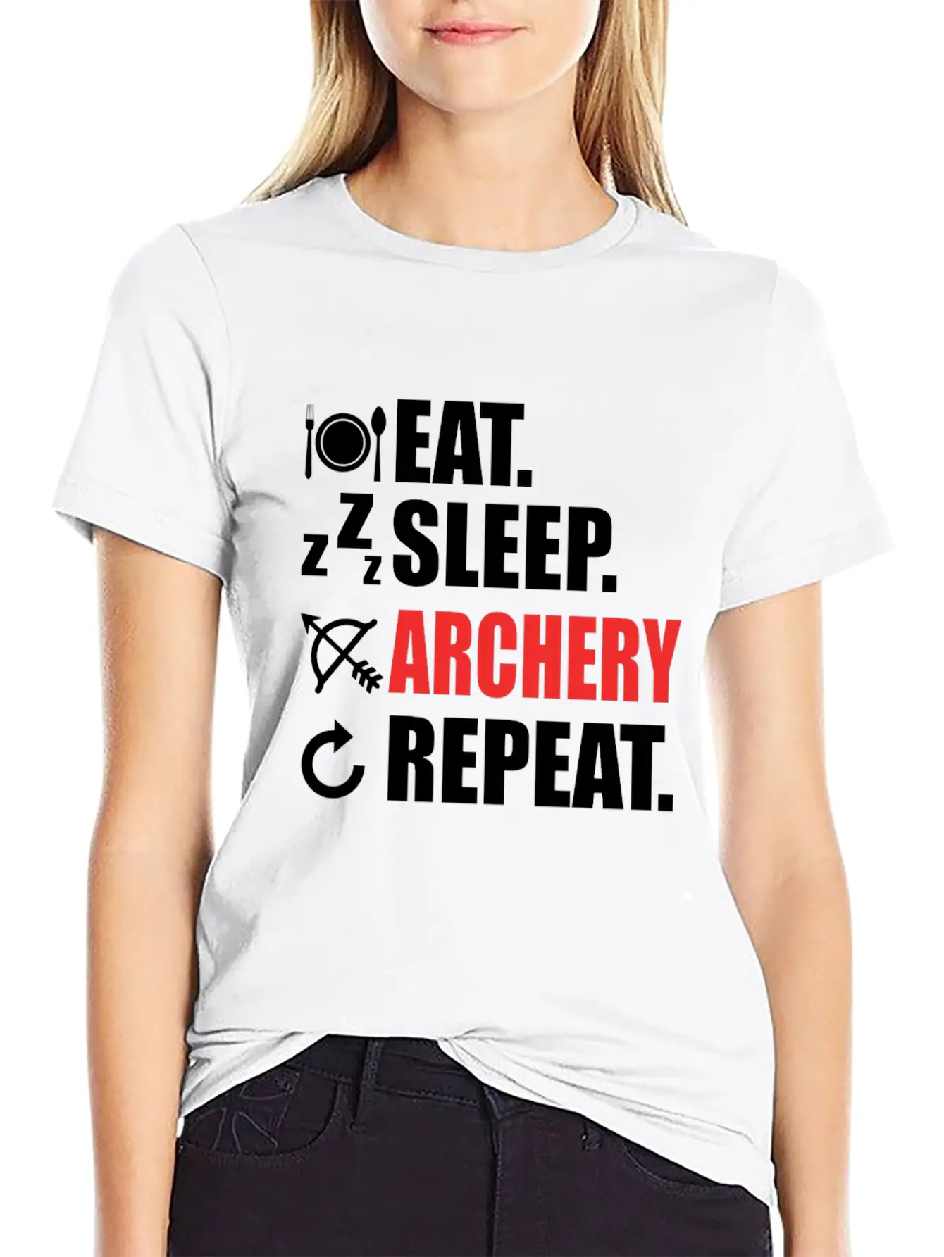 Eat Sleep Archery Repeat Sport Love Arrow Bow Gift Unisex Short Sleeve Soft Cotton T-Shirt – Casual Everyday Wear