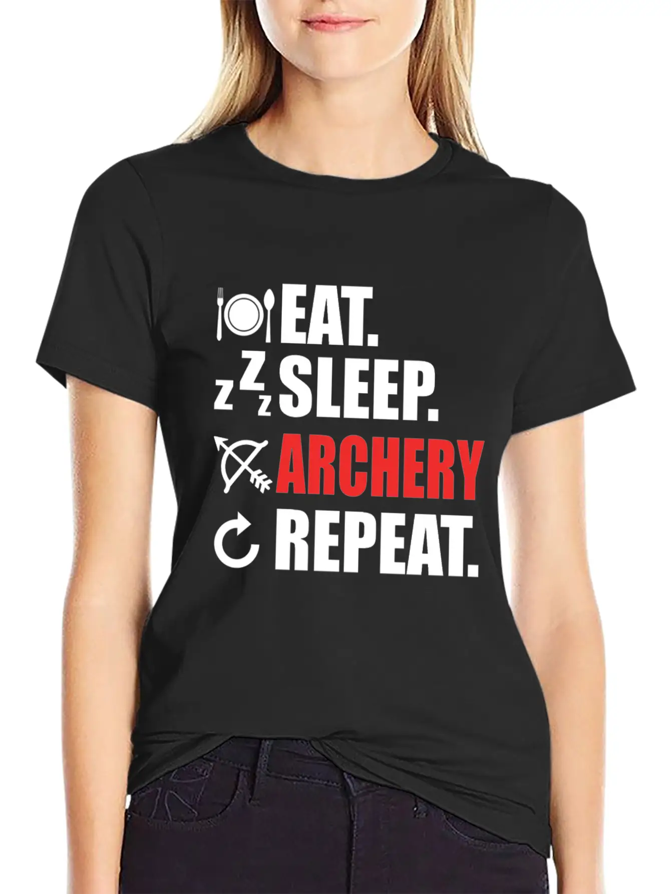 Eat Sleep Archery Repeat Sport Love Arrow Bow Gift Unisex Short Sleeve Soft Cotton T-Shirt – Casual Everyday Wear