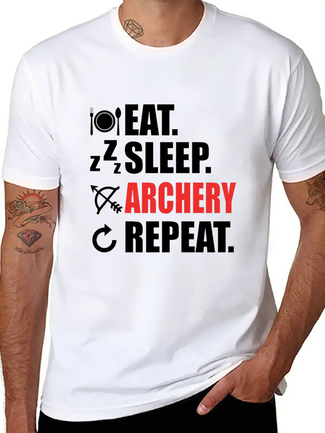 Eat Sleep Archery Repeat Sport Love Arrow Bow Gift Unisex Short Sleeve Soft Cotton T-Shirt – Casual Everyday Wear