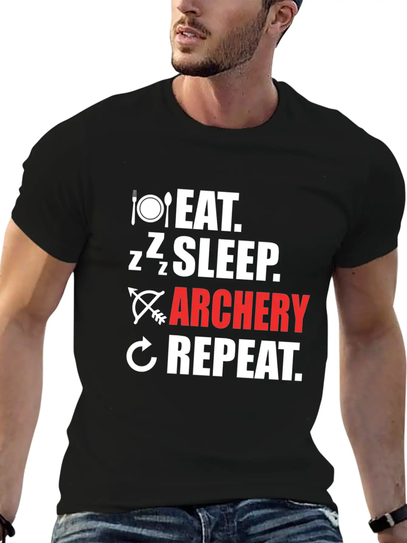Eat Sleep Archery Repeat Sport Love Arrow Bow Gift Unisex Short Sleeve Soft Cotton T-Shirt – Casual Everyday Wear