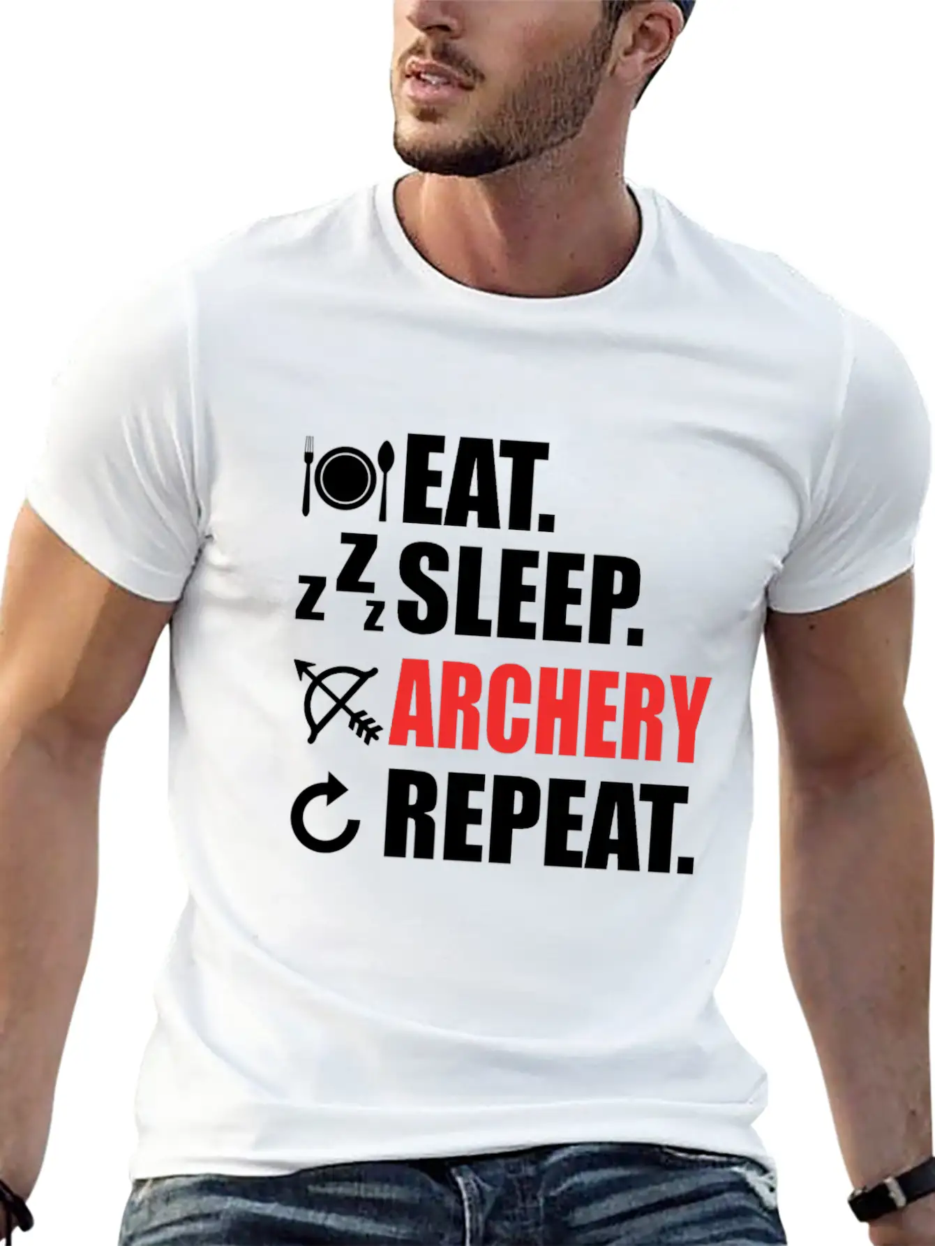 Eat Sleep Archery Repeat Sport Love Arrow Bow Gift Unisex Short Sleeve Soft Cotton T-Shirt – Casual Everyday Wear