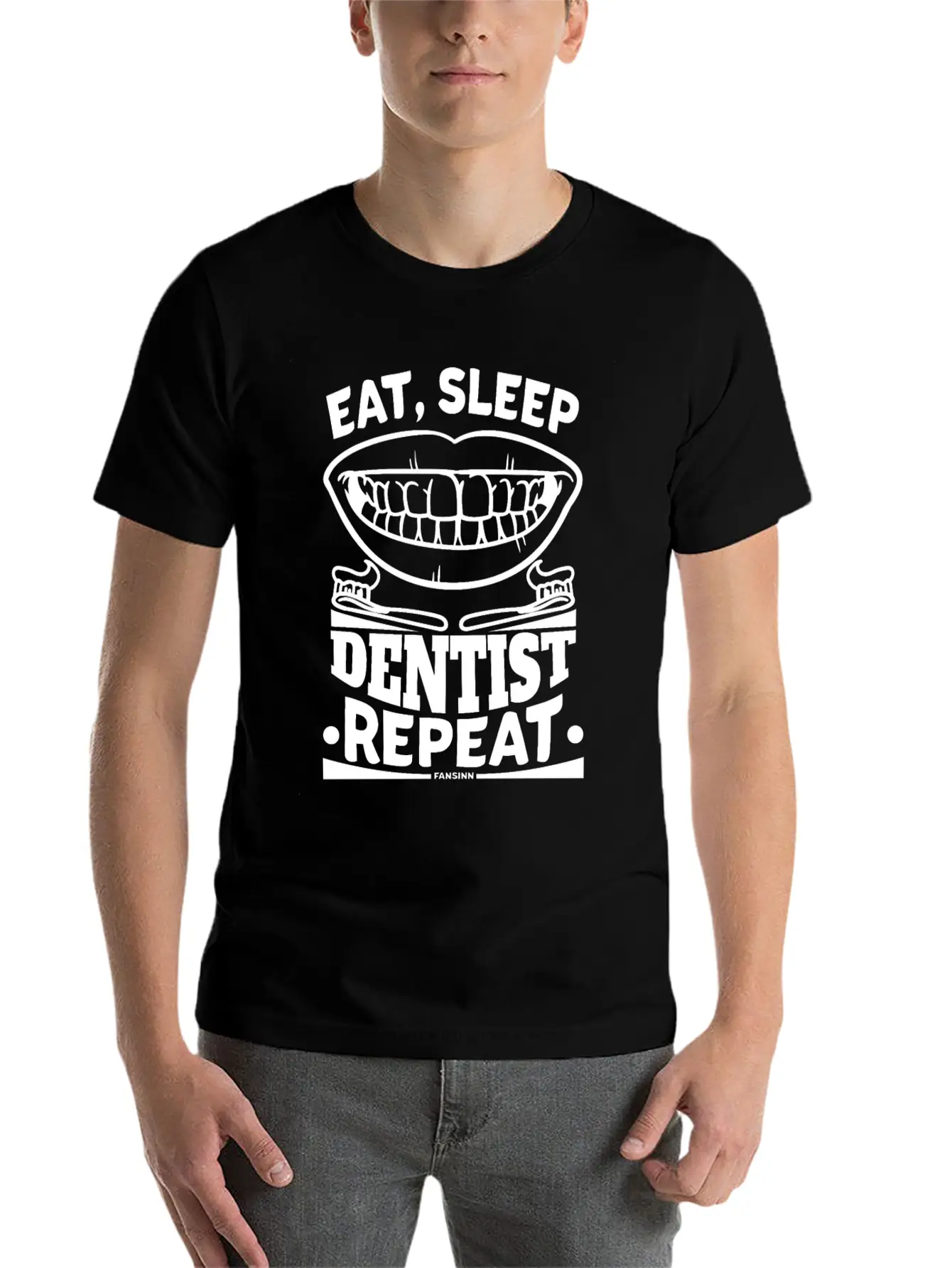 Eat Sleep Dentist Repeat Dental Tooth Unisex Short Sleeve Soft Cotton T-Shirt – Casual Everyday Wear