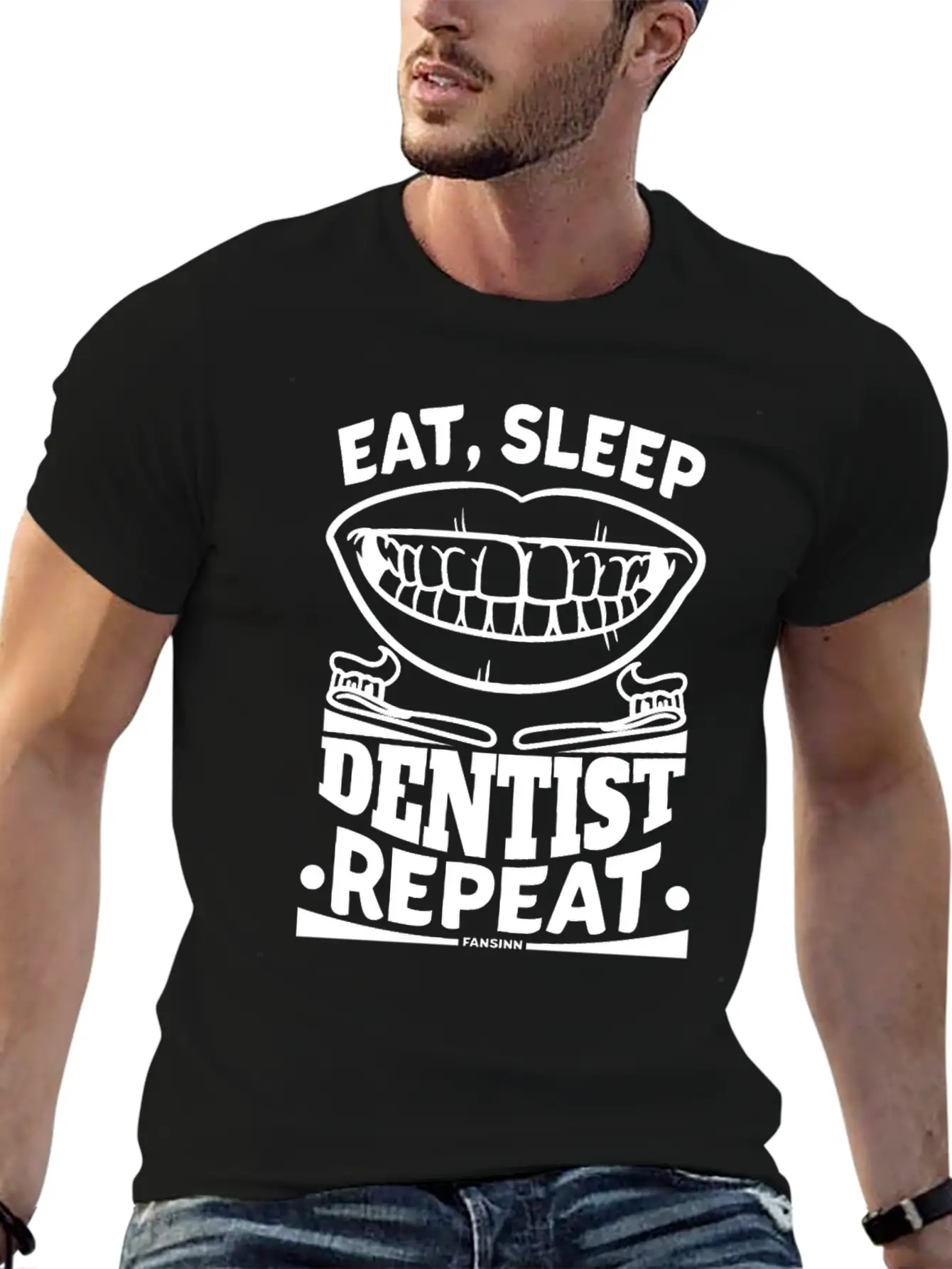 Eat Sleep Dentist Repeat Dental Tooth Unisex Short Sleeve Soft Cotton T-Shirt – Casual Everyday Wear