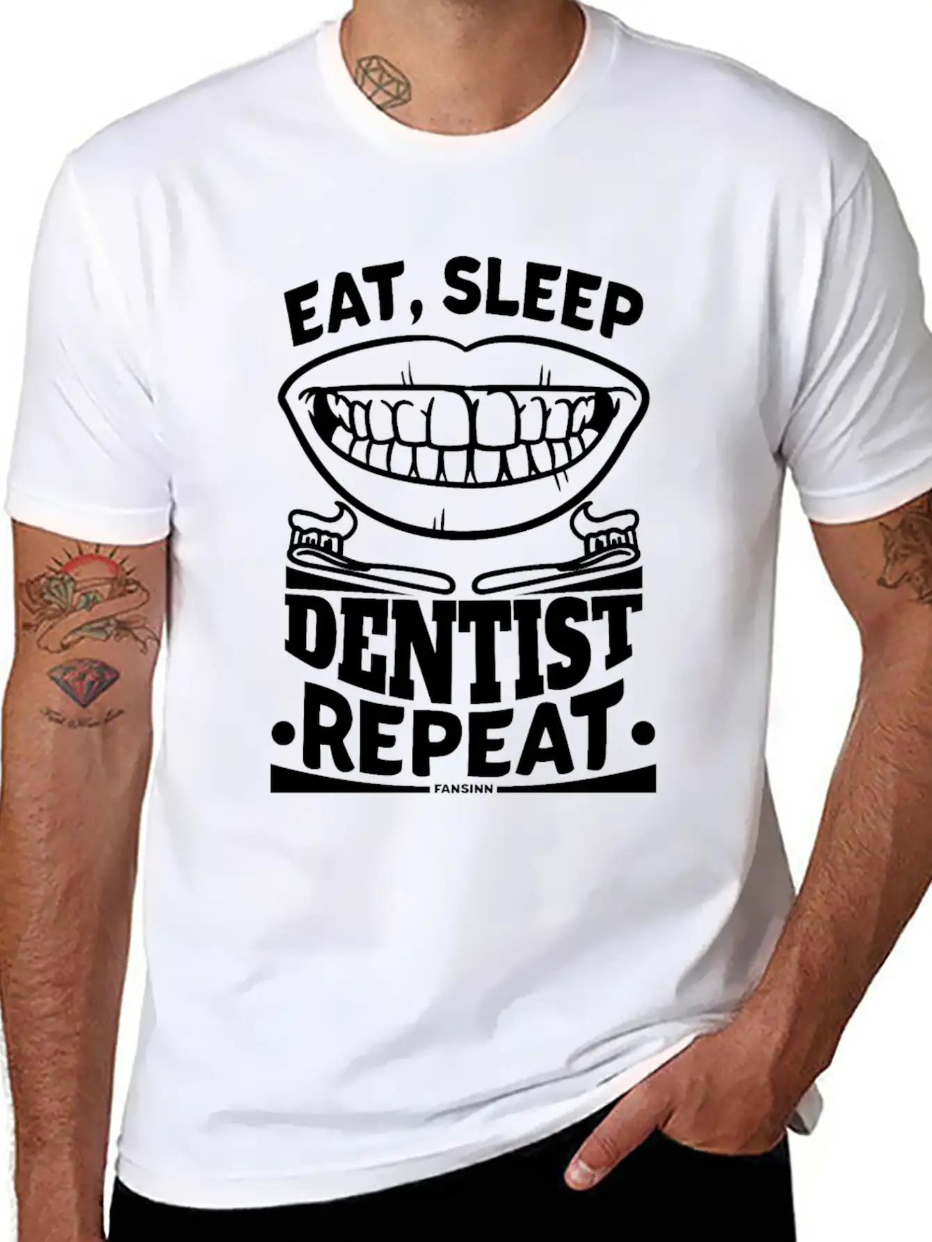 Eat Sleep Dentist Repeat Dental Tooth Unisex Short Sleeve Soft Cotton T-Shirt – Casual Everyday Wear
