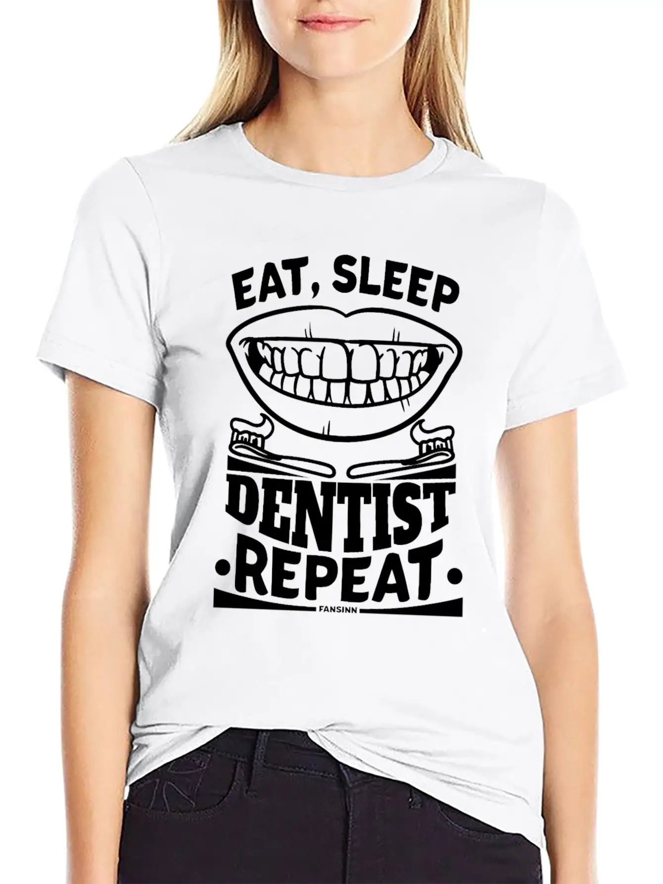 Eat Sleep Dentist Repeat Dental Tooth Unisex Short Sleeve Soft Cotton T-Shirt – Casual Everyday Wear