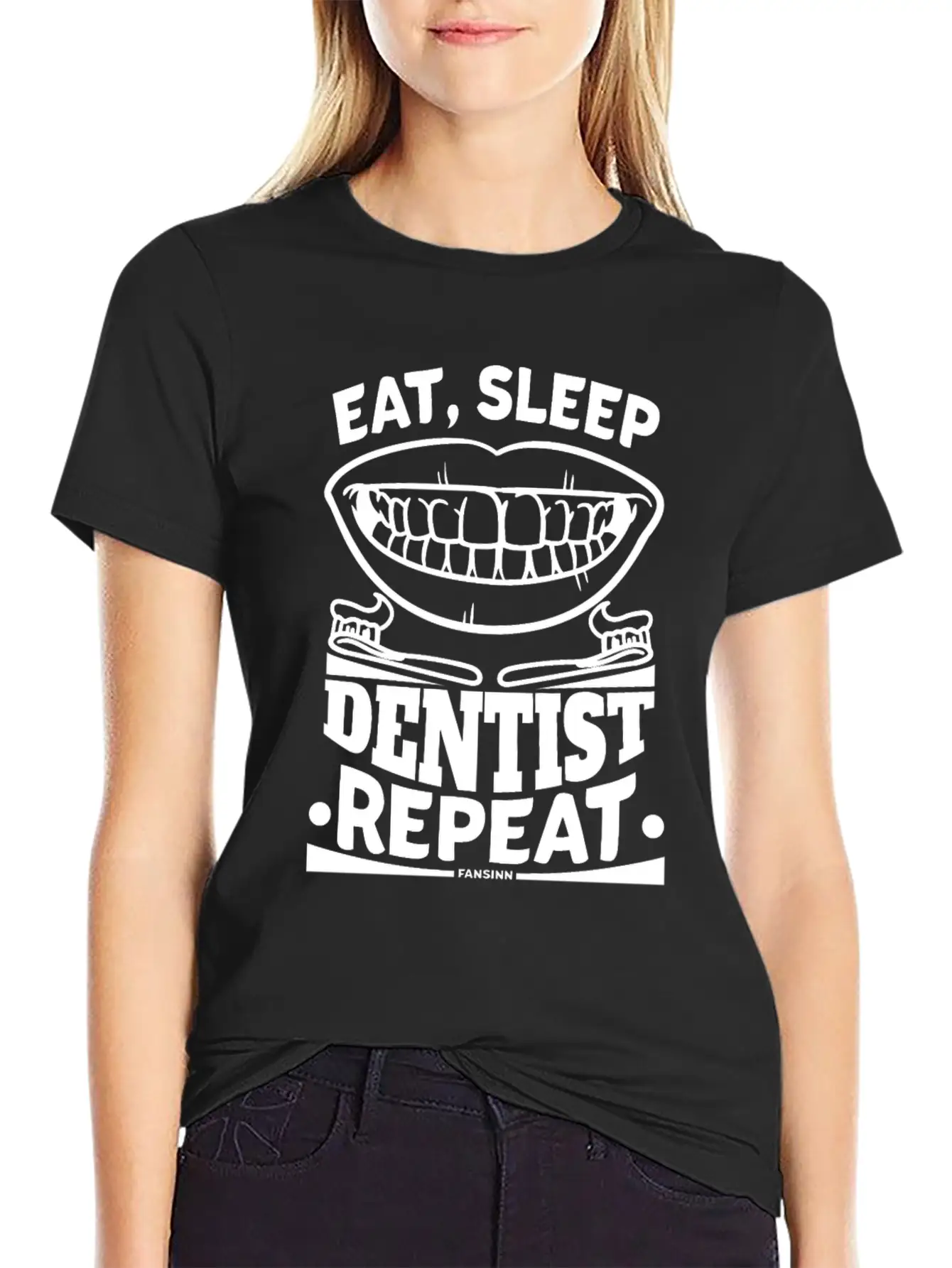 Eat Sleep Dentist Repeat Dental Tooth Unisex Short Sleeve Soft Cotton T-Shirt – Casual Everyday Wear
