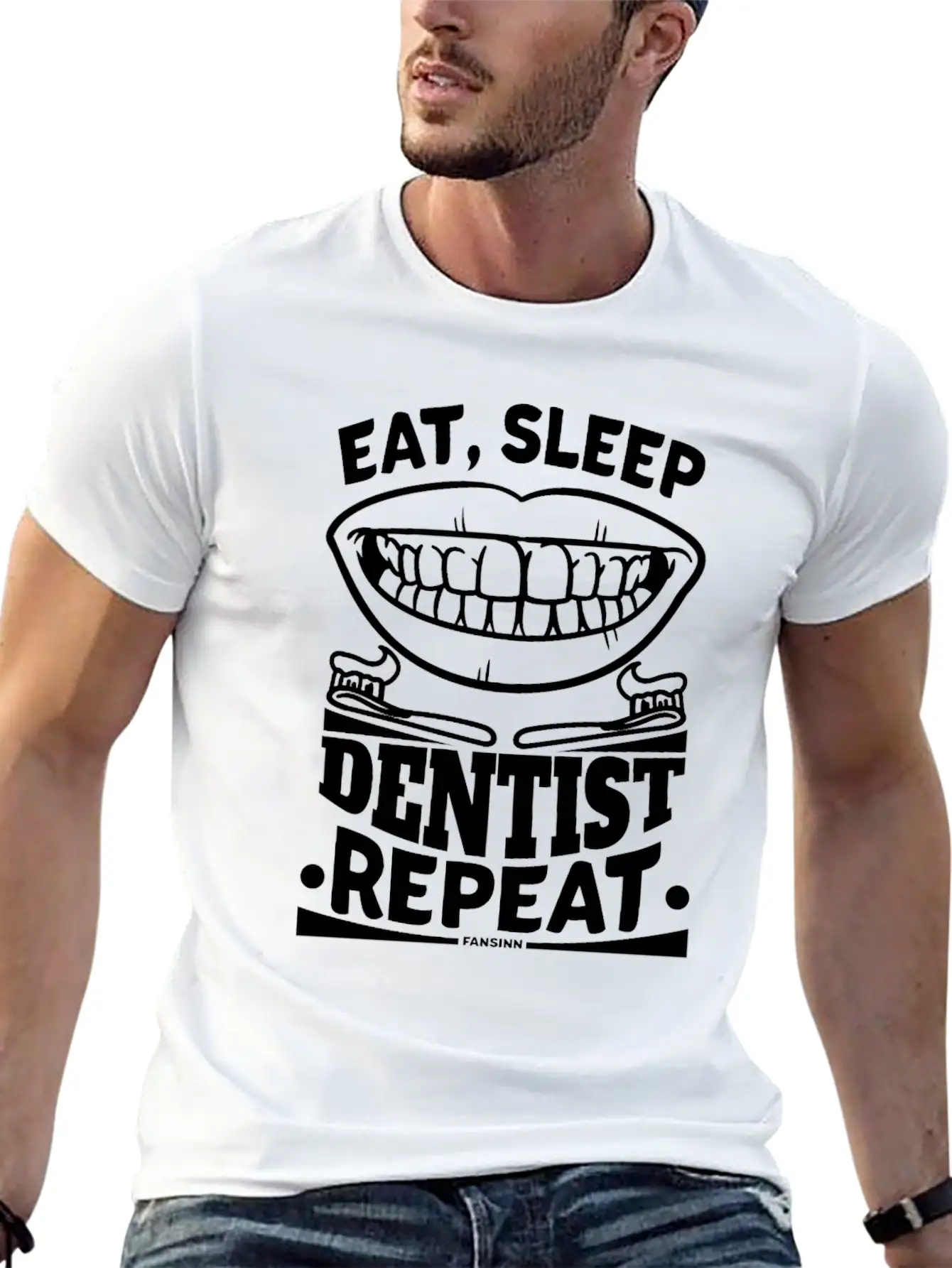 Eat Sleep Dentist Repeat Dental Tooth Unisex Short Sleeve Soft Cotton T-Shirt – Casual Everyday Wear