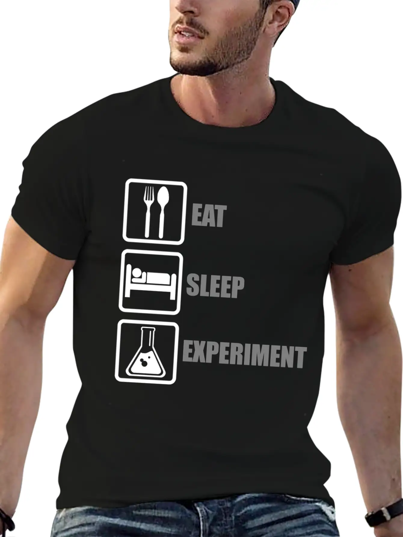 Eat, Sleep, Experiment Unisex Short Sleeve Soft Cotton T-Shirt – Casual Everyday Wear