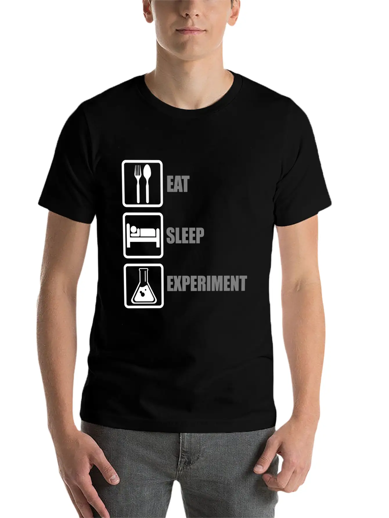 Eat, Sleep, Experiment Unisex Short Sleeve Soft Cotton T-Shirt – Casual Everyday Wear