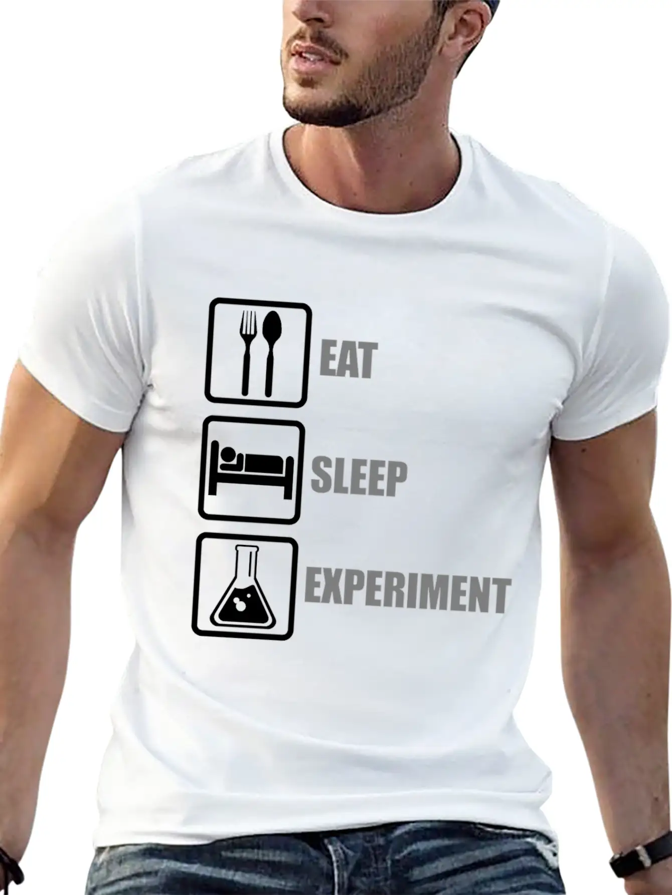 Eat, Sleep, Experiment Unisex Short Sleeve Soft Cotton T-Shirt – Casual Everyday Wear